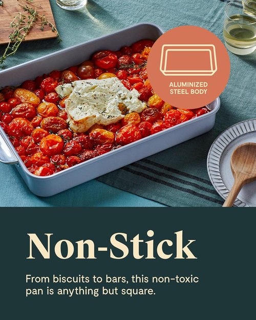 Caraway Non-Stick Ceramic Rectangle Pan Duo - 9”x13” - Naturally Slick, Non-Toxic & PTFE Free - Ideal for Brownies & Lasagnas - Slate