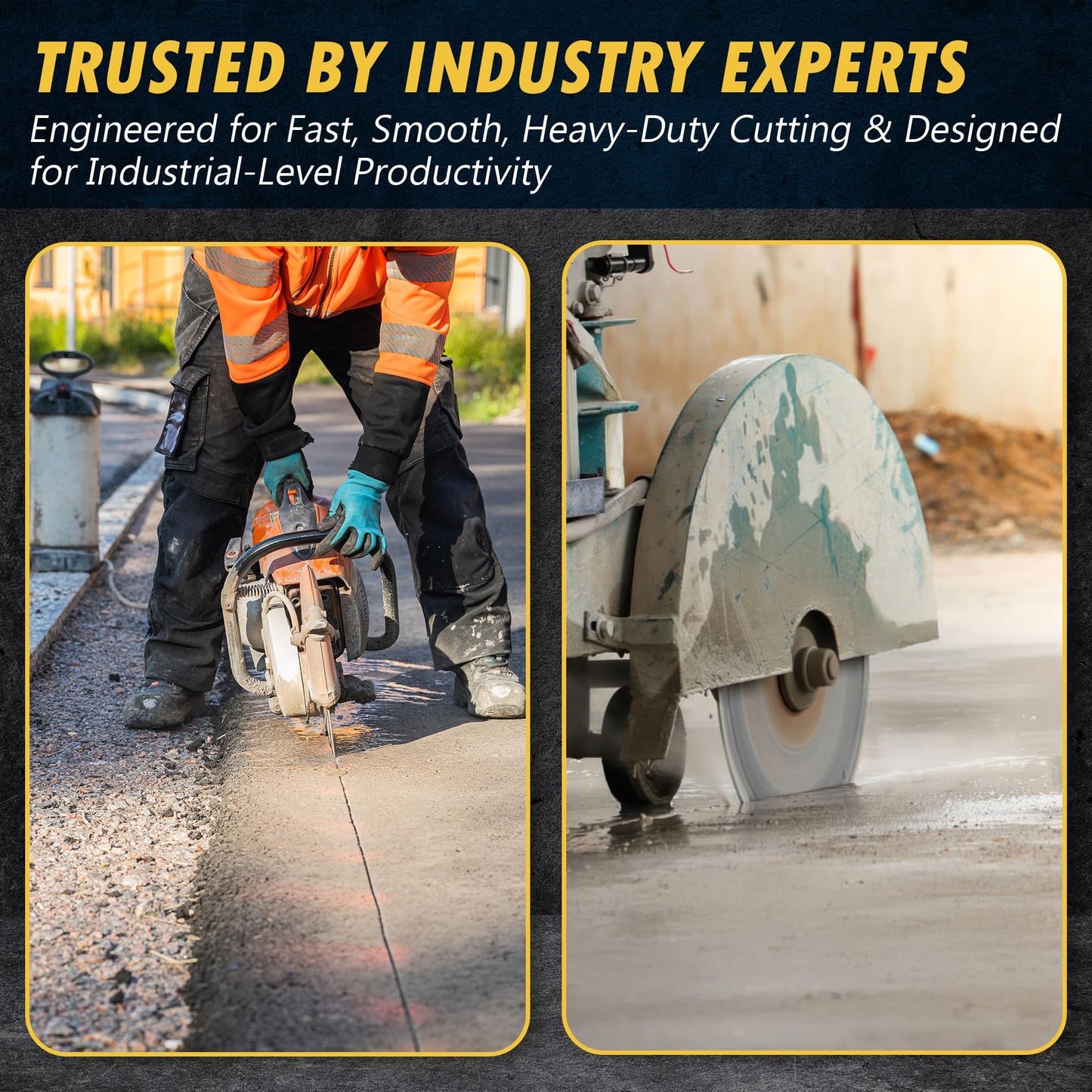 16" All Purpose Diamond Saw Blades for Hard/Reinforced Concrete, Asphalt, Granite, Terrazzo, Ductile Iron Piping, 5-5/8" Cutting Depth, 1" Arbor