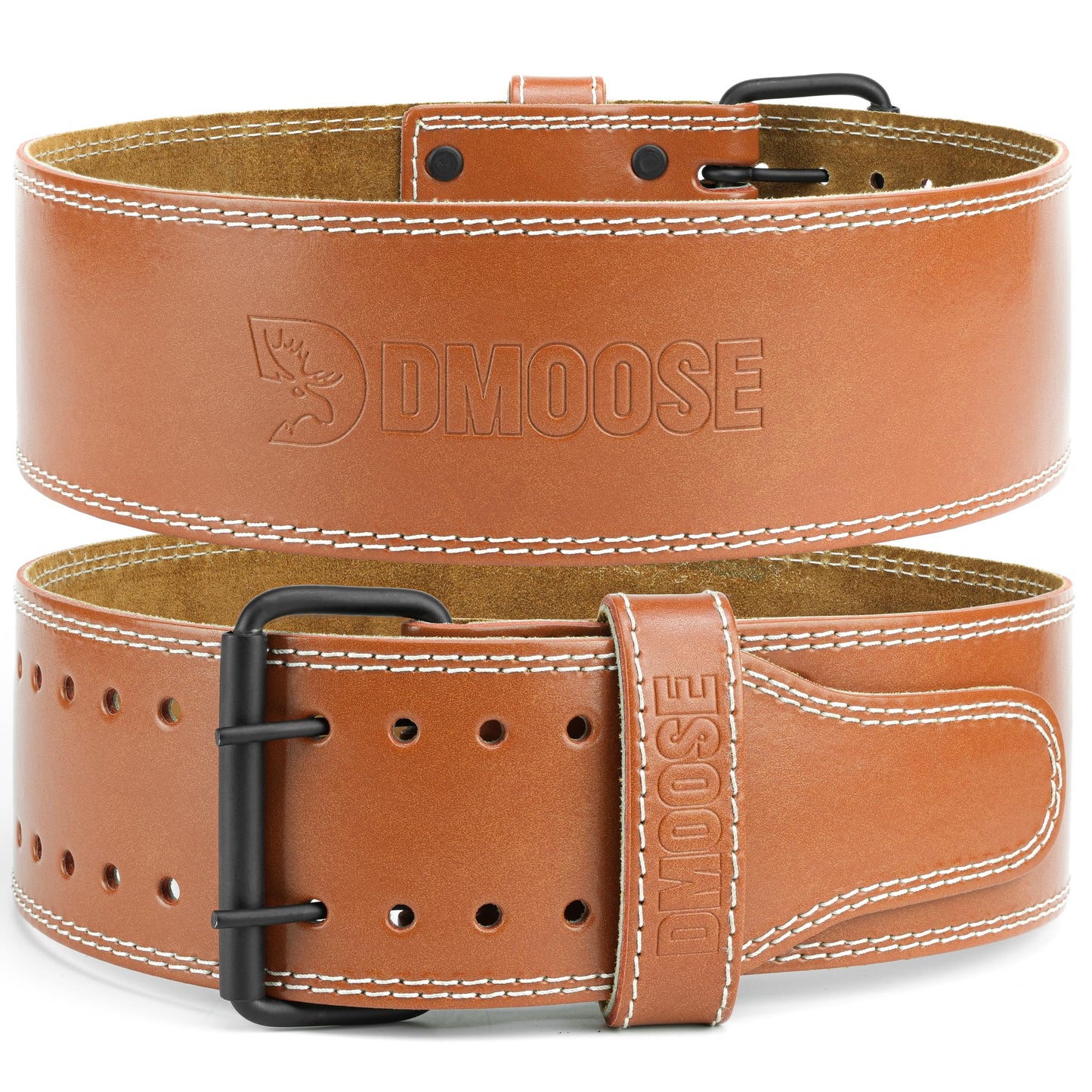DMoose Deadlift Belt Genuine Leather for Men and Women, 4 Inch Wide, Adjustable Buckle, 5MM Thick for Weightlifting, Workout, Gym, Squat, Deadlift, Great Lower Back Support (Brown L)