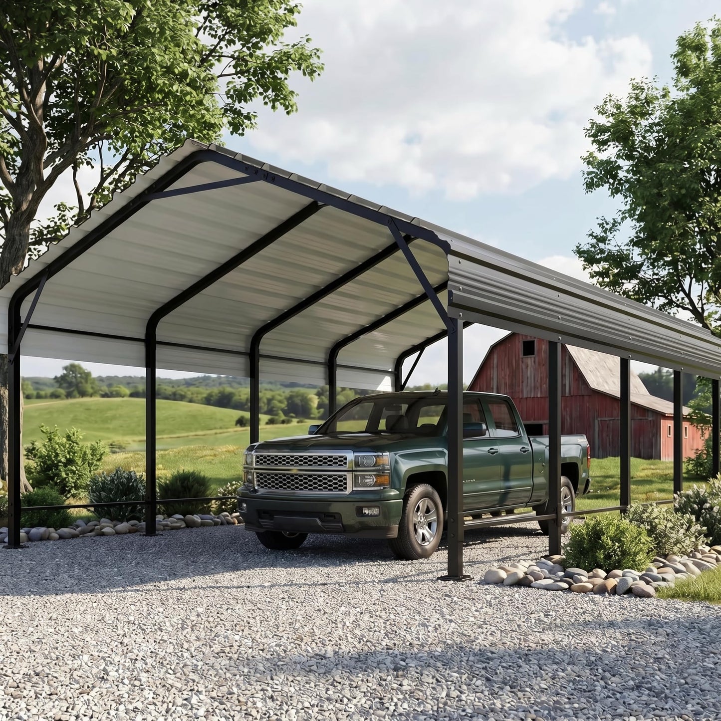 12x20 FT Heavy Duty Metal Carport, All-Weather Outdoor Vehicle Shelter with Steel Roof & Reinforced Frame, Permanent Car Canopy for Trucks, SUVs, Boats & Garden Storage, Gray