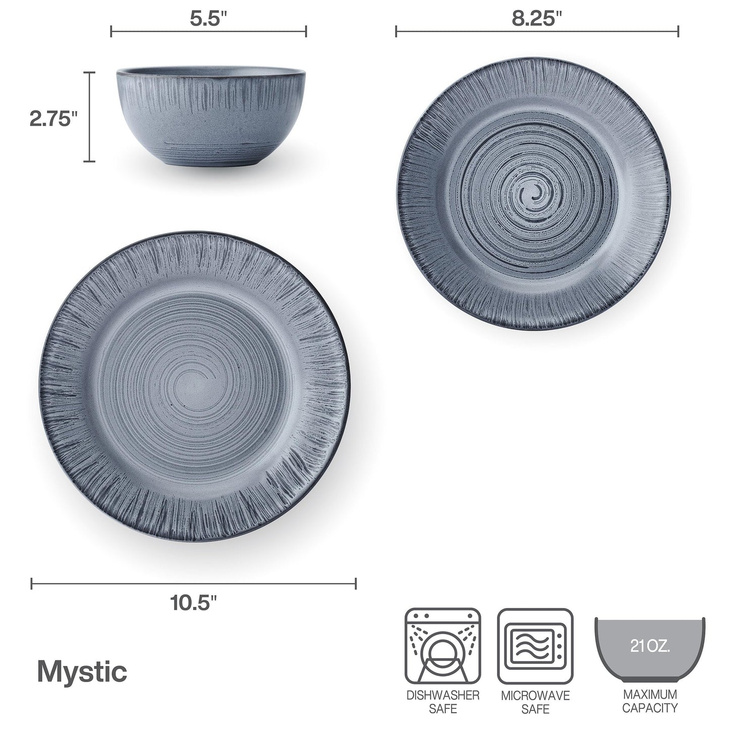 Pfaltzgraff Mystic 12 Piece Plates Bowls Dinnerware Set, Service for 4, Blue