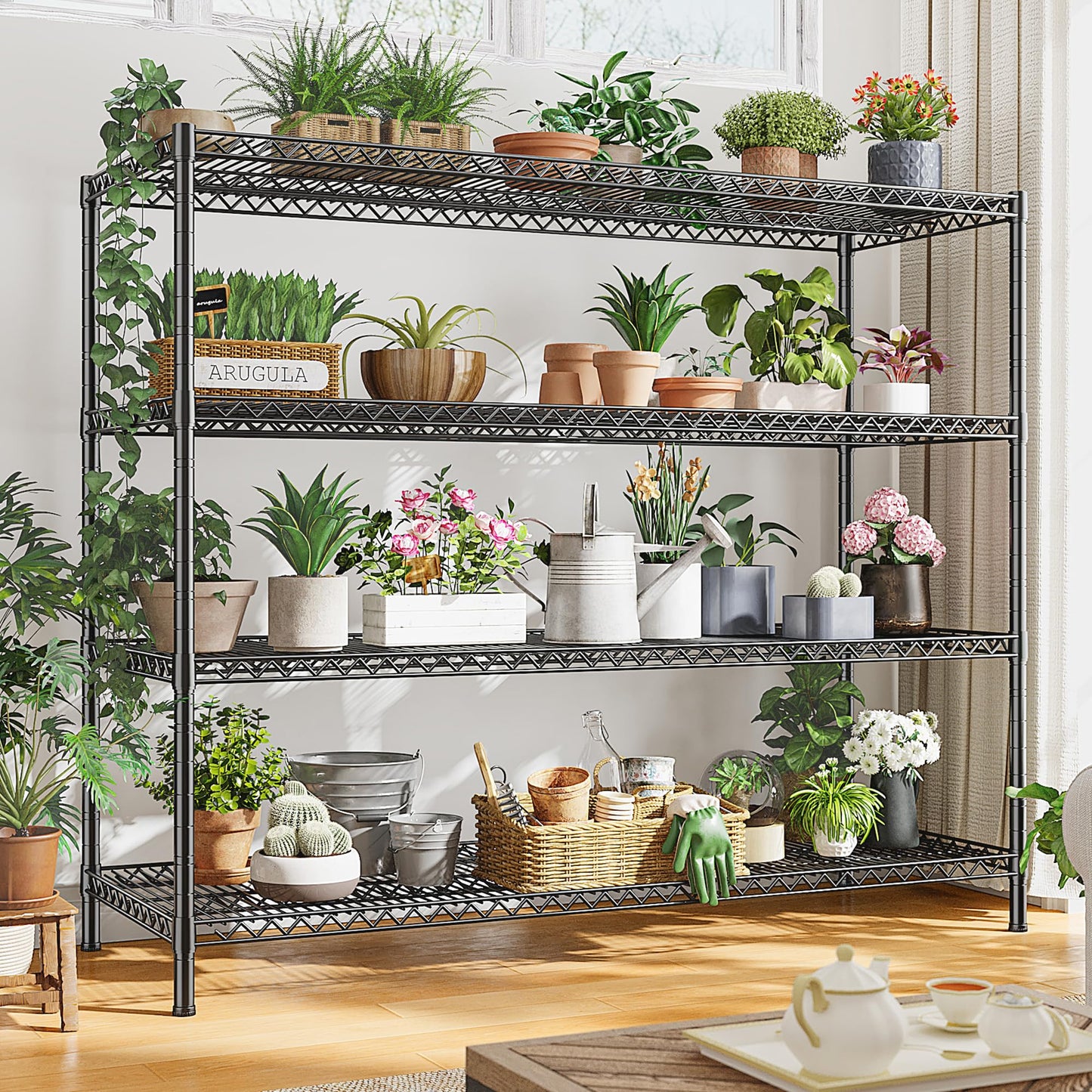 REIBII 55.5" W Storage Shelves 2560LBS Metal Shelving 4 Tier Wire Shelving Unit Garage Shelving Heavy Duty Metal Shelves for Storage Rack Commercial Adjustable Pantry Shelf, 55.5" W X 18''D X 55.5" H