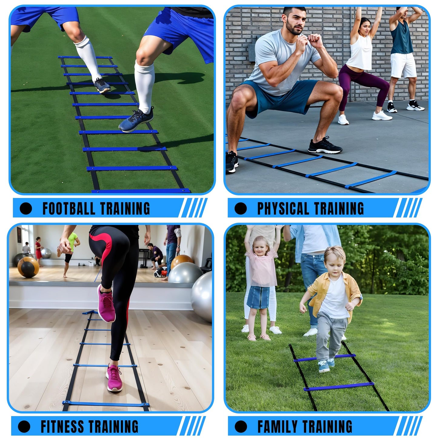 VINAFIT Complete Agility Ladder Training Set - 20ft Speed Ladder, 6 Adjustable Hurdles, 20 Cones, 5 Resistance Bands, 2 Speed Training Parachutes, Jump Rope, Nylon Carry Bag & Stakes