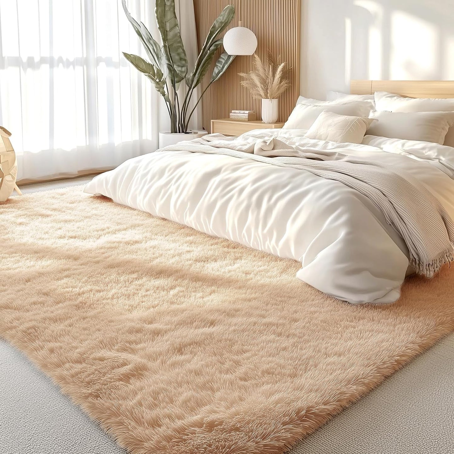 OLANLY Large Area Rugs - Soft Fluffy Shaggy Indoor Carpet for Living Room & Bedroom | Beige 8x9 ft