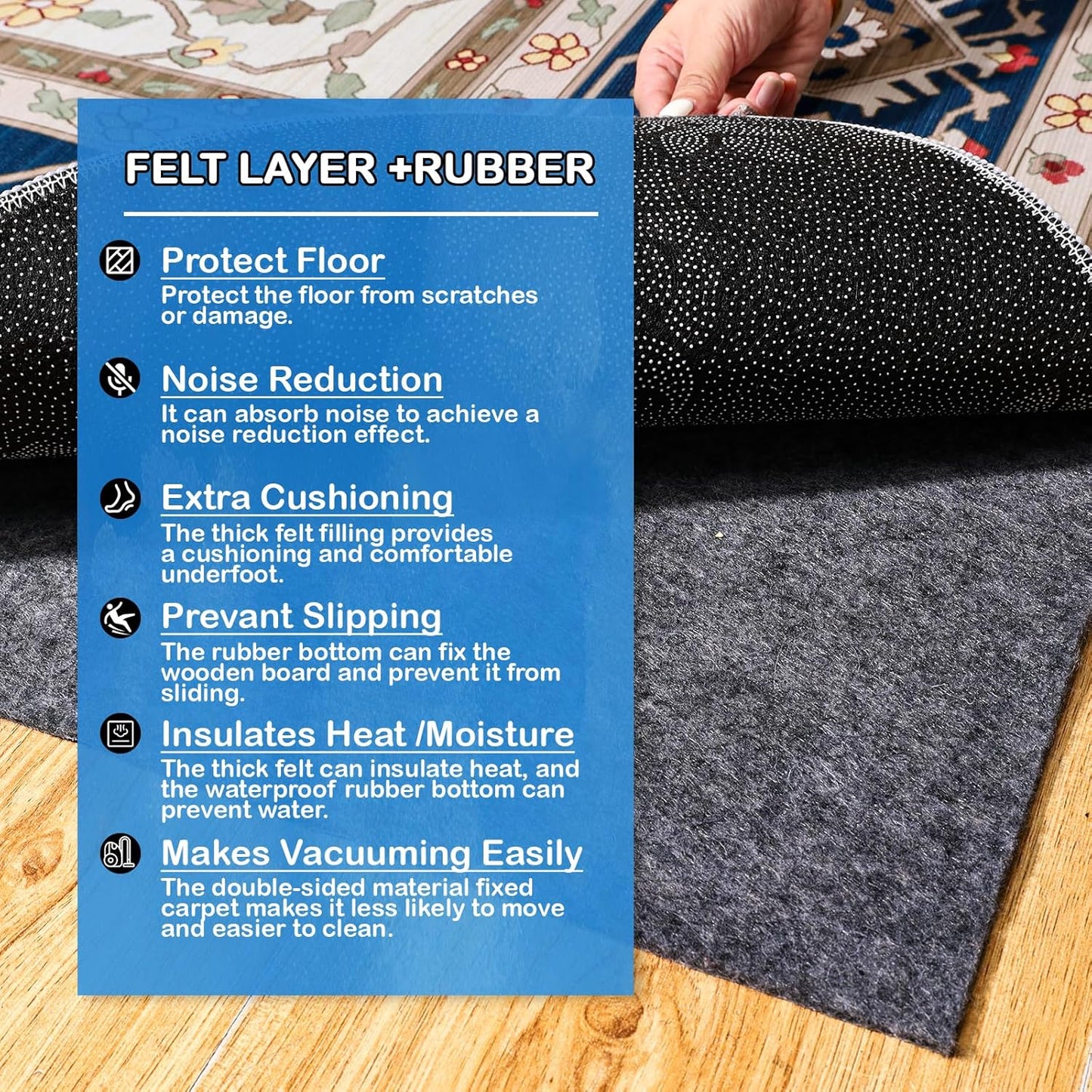 Skiennix Non-Slip Rug Pad - 100% Waterproof & Durable | Extra Large 8 x 10 ft for All Floors
