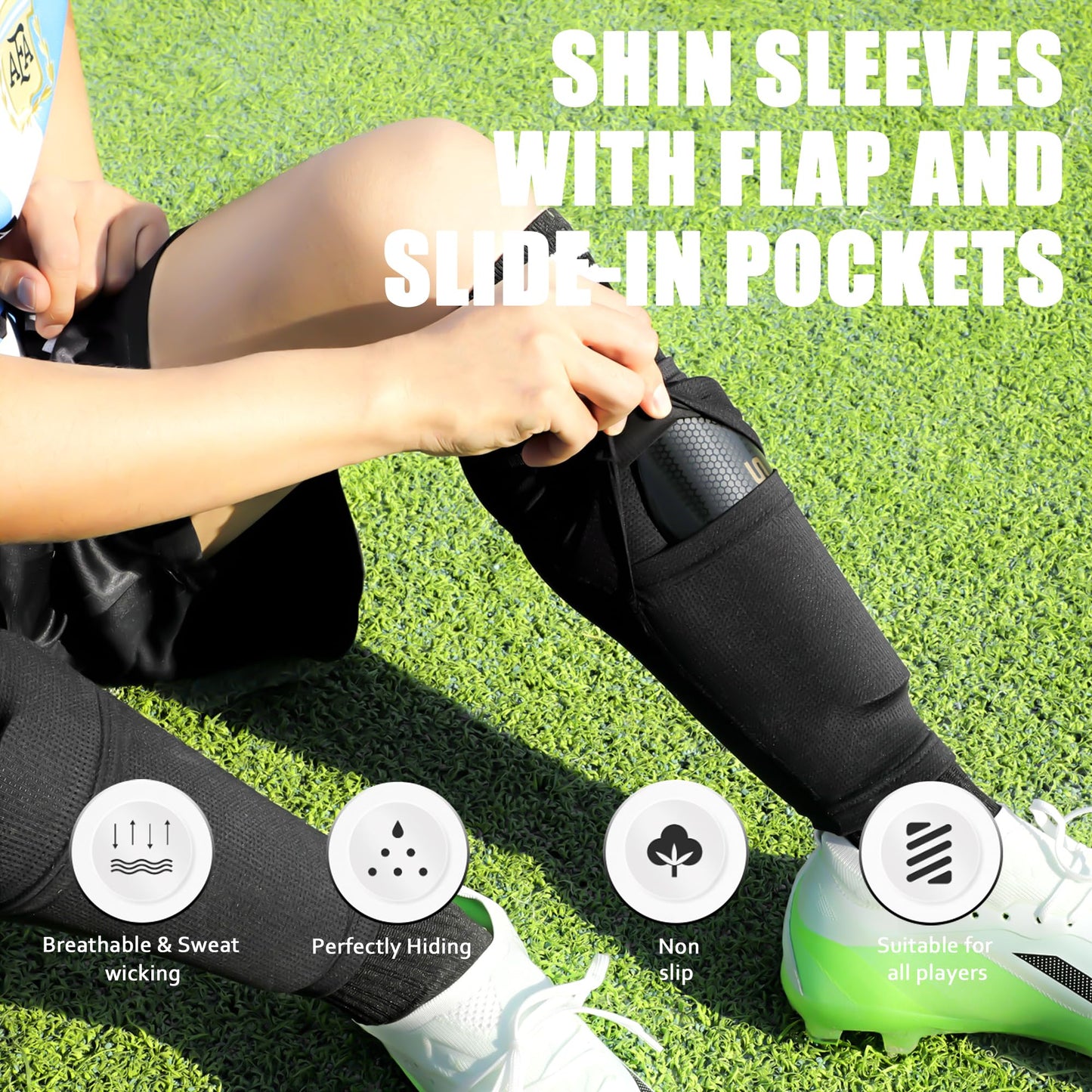Soccer Shin Guards Toddler and Kids - Shin Pads Set with Shin Sleeves and Long Soccer Socks for Age 3-5, 4-6, 5-7, 6-8, 8-10,10-16 Teens Boys and Girls - Lightweight Football Equipment (M, Black)