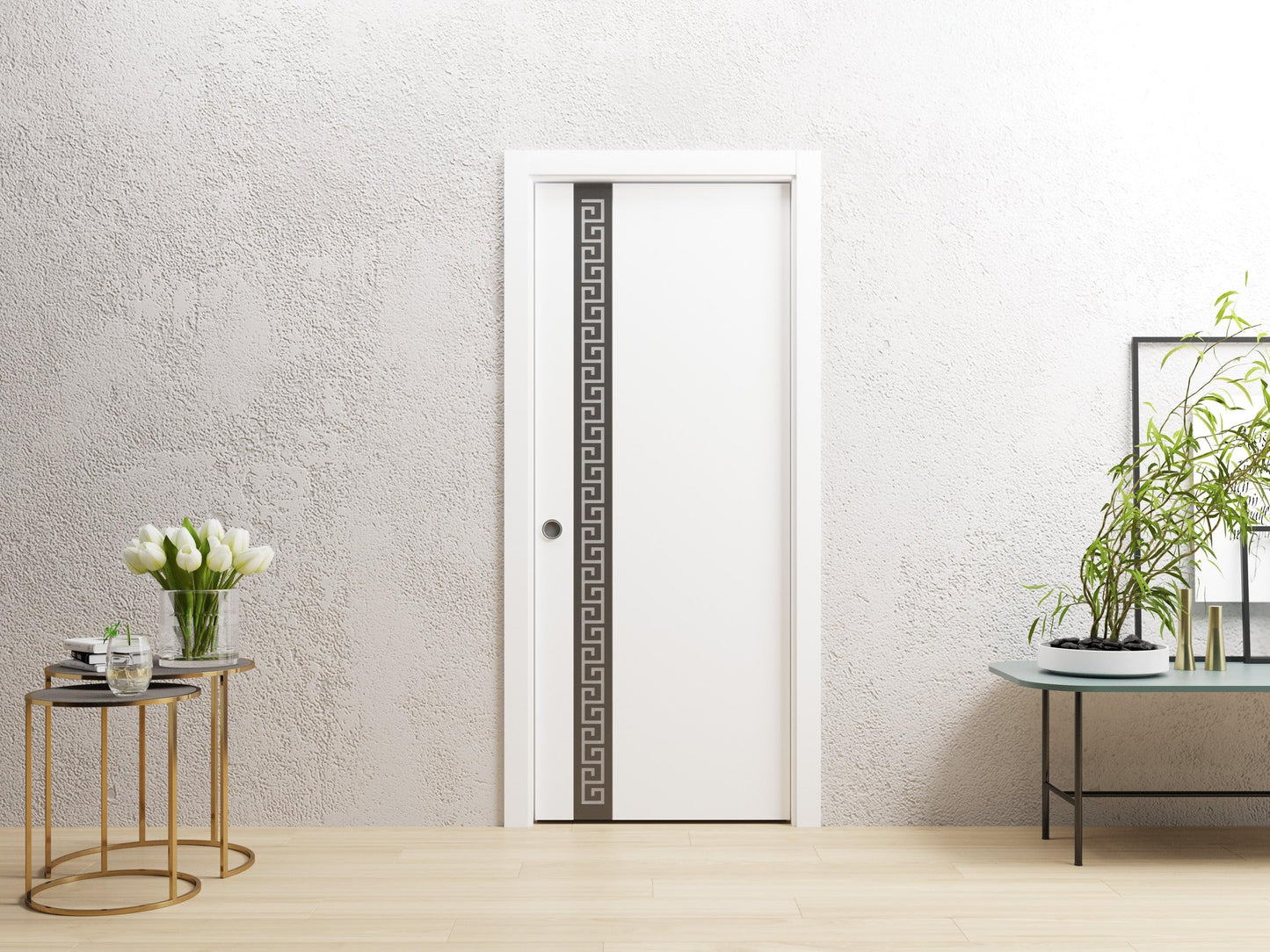 Sartodoors Interior Door 3330 Slab White with Frosted Glass Solid Wood with Honeycomb core Modern Design 36 x 80 in