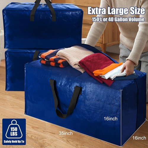 Cosy Family Extra Large Moving Bags - 8 Pack with Strong Handles & Zippers | Space-Saving Storage Totes (40 Gal, Blue)