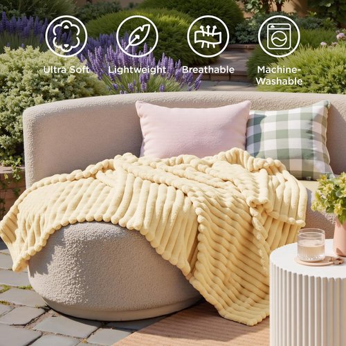 Bedsure GentleSoft Fleece Throw Blanket - Super Soft Custard Yellow Cozy Blanket, 50x60 Inches