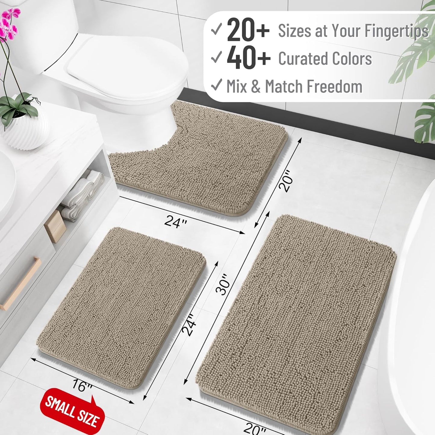 OLANLY Bathroom Runner Rugs - Soft Absorbent Chenille Bath Mats | Quick-Dry Rubber Backing, 47x20, Warm Taupe
