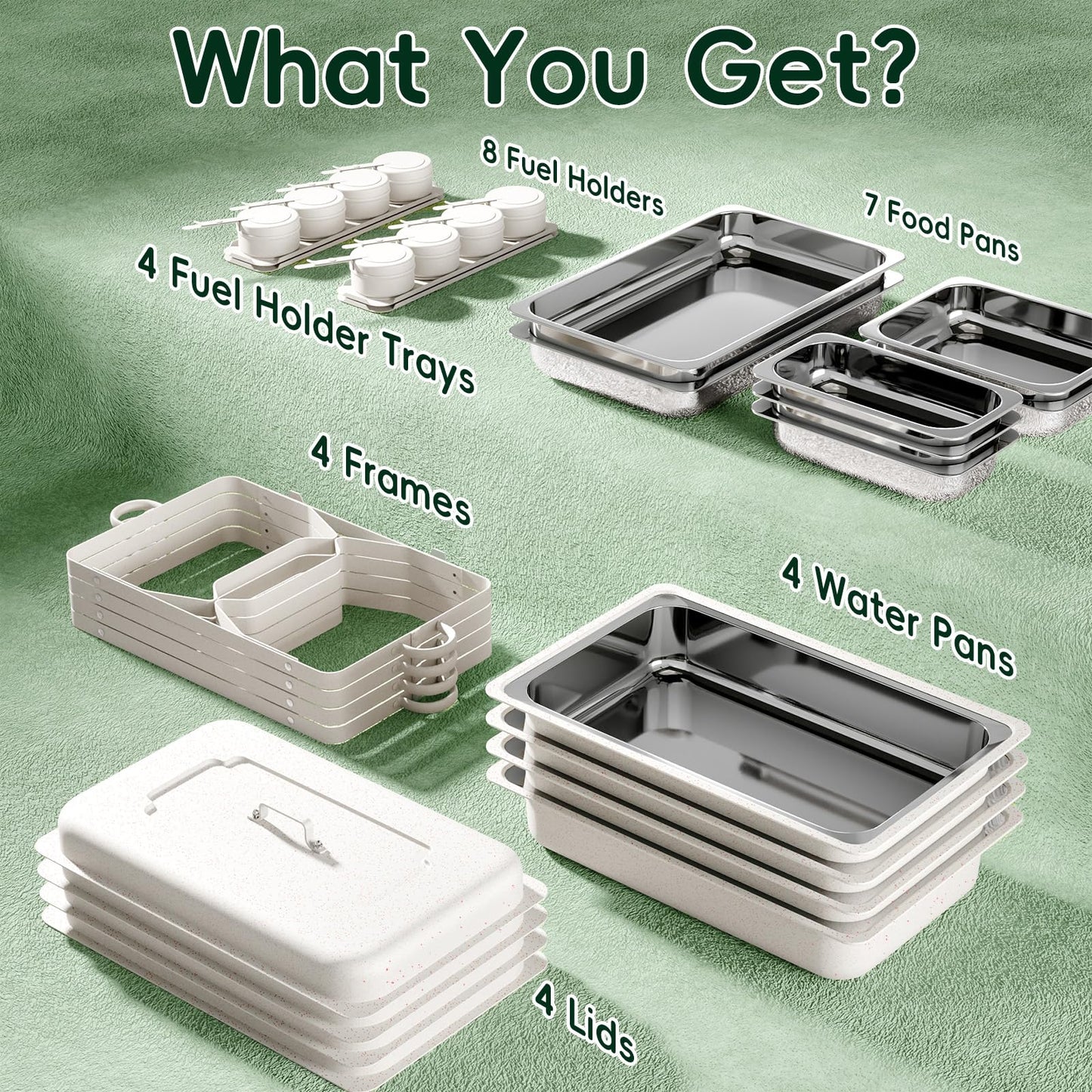Amhier Chafing Dishes for Buffet 9Qt 4 Pack [Multi-Size Food Pans] Stainless Steel Chafing Dishes [Sturdy and Durable] Chafing Dish Buffet Set for Weddings & Parties & Festival, White
