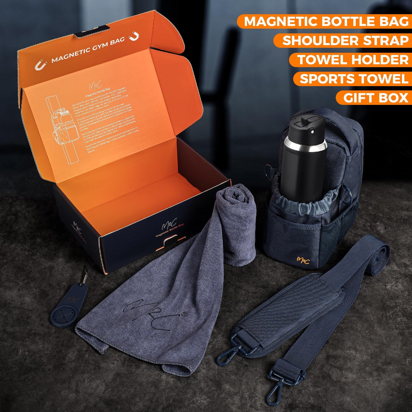 M2C® PREMIUM Magnetic Gym Bag – Holds Up to 12 lbs – Gym Pouch with Water Bottle, Cup & Wallet Pocket, Phone Storage, Key Clip, Adjustable Sling Strap – Ideal for Sports, Work & Travel