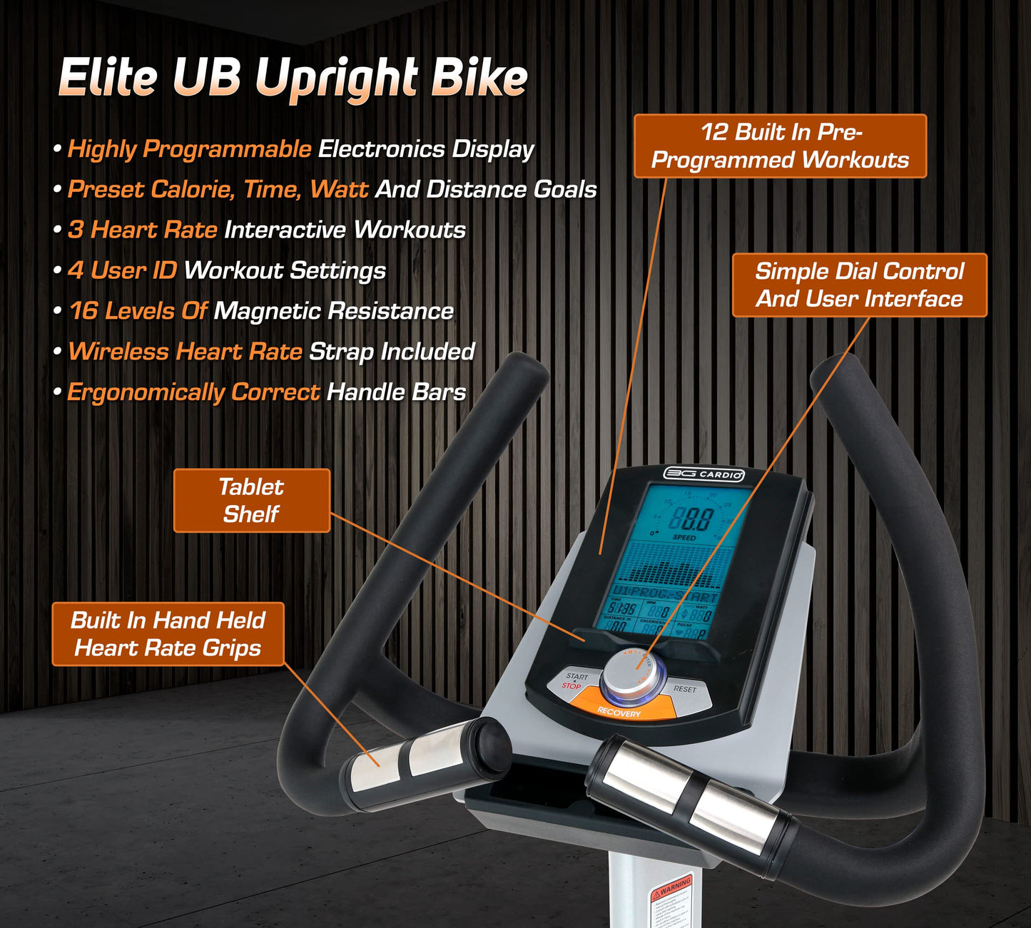 3G Cardio Elite UB X Upright Bike - FreeSync FTMS Bluetooth Smart App Connectivity - Tablet Shelf - Compact 41” (L) Footprint - Oversized Padded Soft Saddle Seat - 350 lb Capacity - Commercial Grade