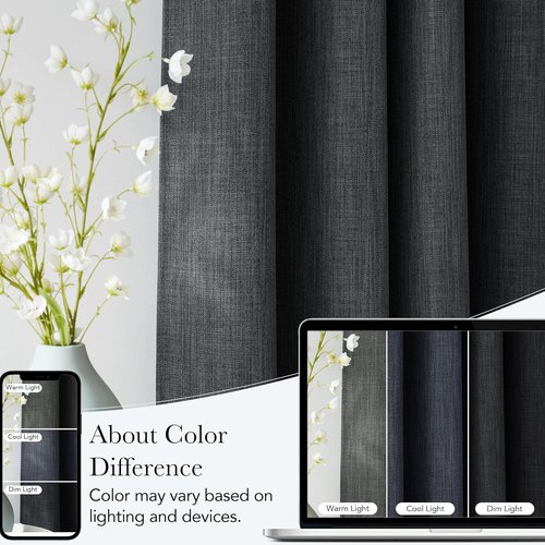 NICETOWN Blackout Curtains - Charcoal Gray Faux Linen Privacy Panels | 63-Inch Grommet Top, 2 Panels