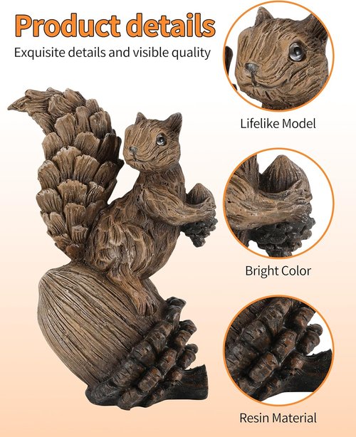 iStatue 10” Resin Squirrel Figurine - Charming Woodland Animal Decor for Fall Harvest & Thanksgiving