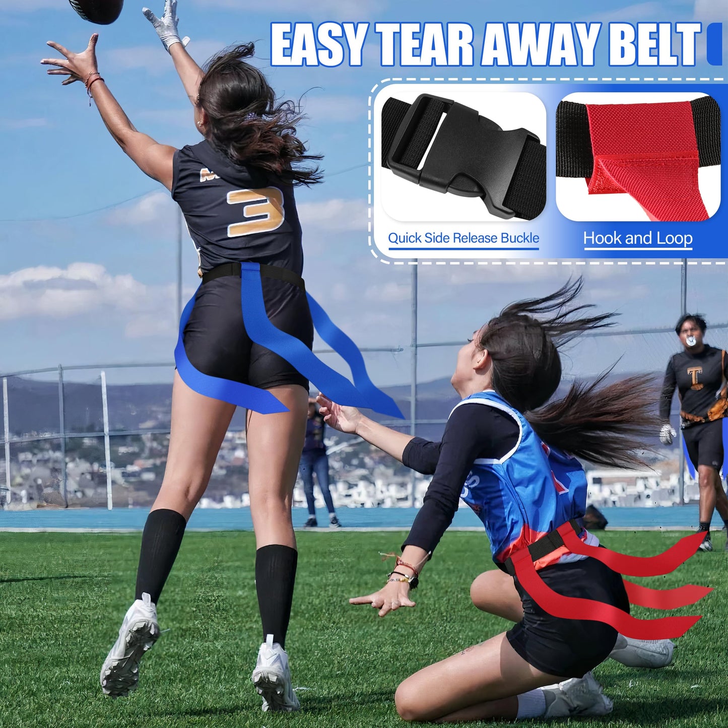 Hilhook Flag Football Belts, 14 Player Flag Football Set with 42 Flags for Kids Youth and Adults Training Equipment