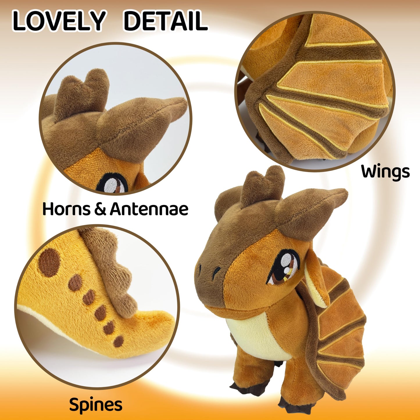 Kobataro Wings Mud Dragon Plush Toys Stuffed Animal Plushies Cute Dragon Figure Merch Present for Kids Aged 3+ (Brown)