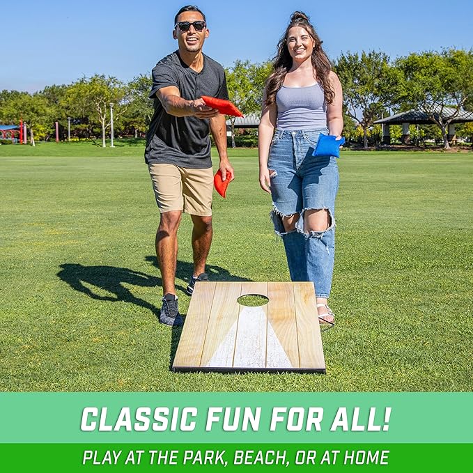 GoSports 3 x 2 ft Cornhole Board Set - Portable Outdoor Toss Game for Adults & Family - Includes Set of 8 Bean Bags with Built-in Storage - Choose Your Style