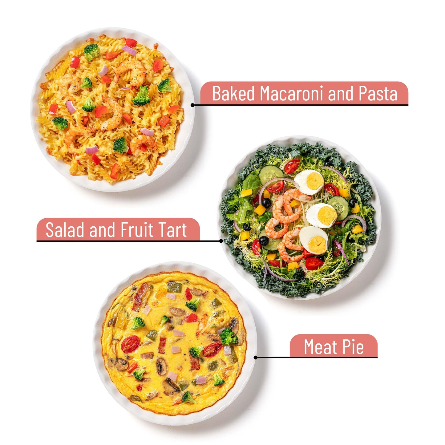 Brew To A Tea BTaT- Ceramic Pie Pan for Baking, 2 Pack, 10.5" & 9.5", Porcelain Ceramic Pie Plate for Salad, Pasta, Fruit and Tart, Freezer, Oven, Microwave and Dishwasher Safe