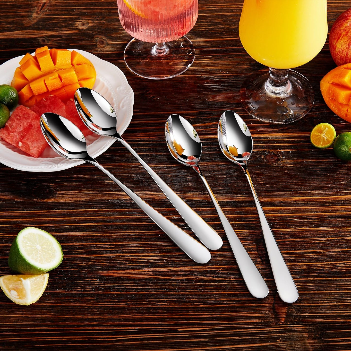 KEAWELL Premium 4-Piece Louise Long Handle Iced Tea Spoons, 18/10 Stainless Steel, Brilliant Mirror Finish, Teaspoons for Coffee, Cocktails, and Beverages, Dishwasher Safe (7.5 inch, 4)