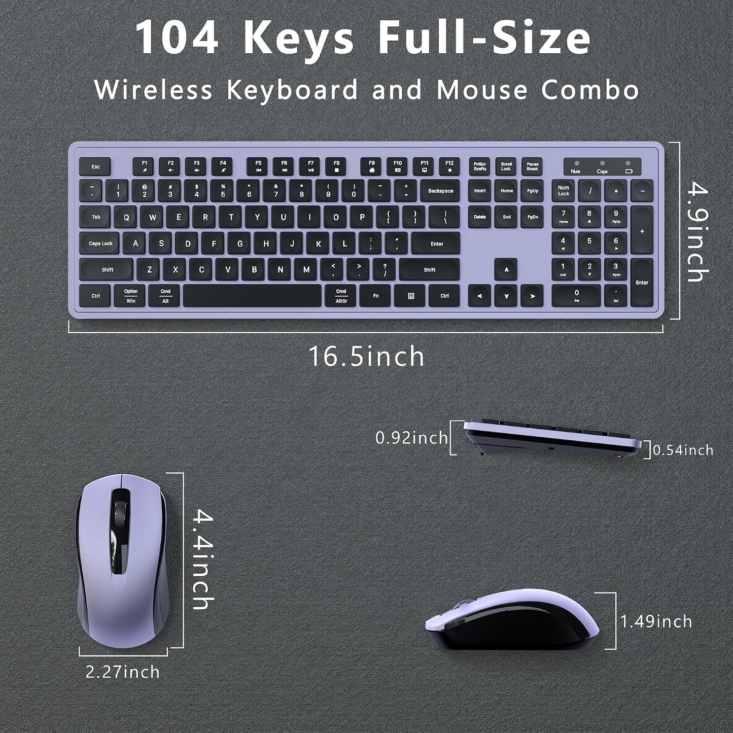 COVEVA 2.4GHz 104 Wireless Keyboard and Mouse Combo, Wireless Keyboard Mouse with USB Receiver, Water-Dropping Keycaps