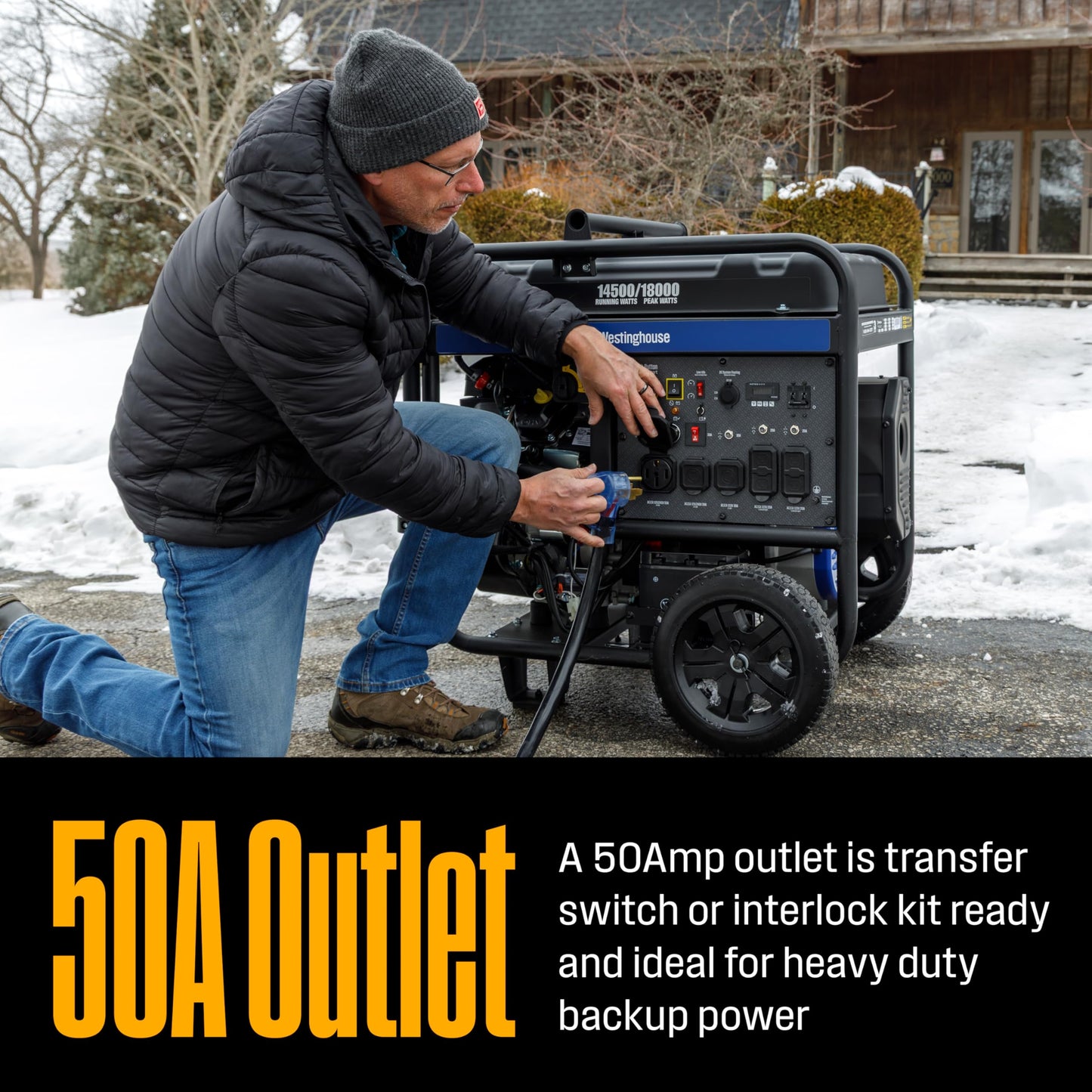 Westinghouse 18000 Peak Watt Home Backup Portable Generator, Remote Electric Start, Transfer Switch Ready 30A & 50 Outlets, Gas Powered, CO Sensor