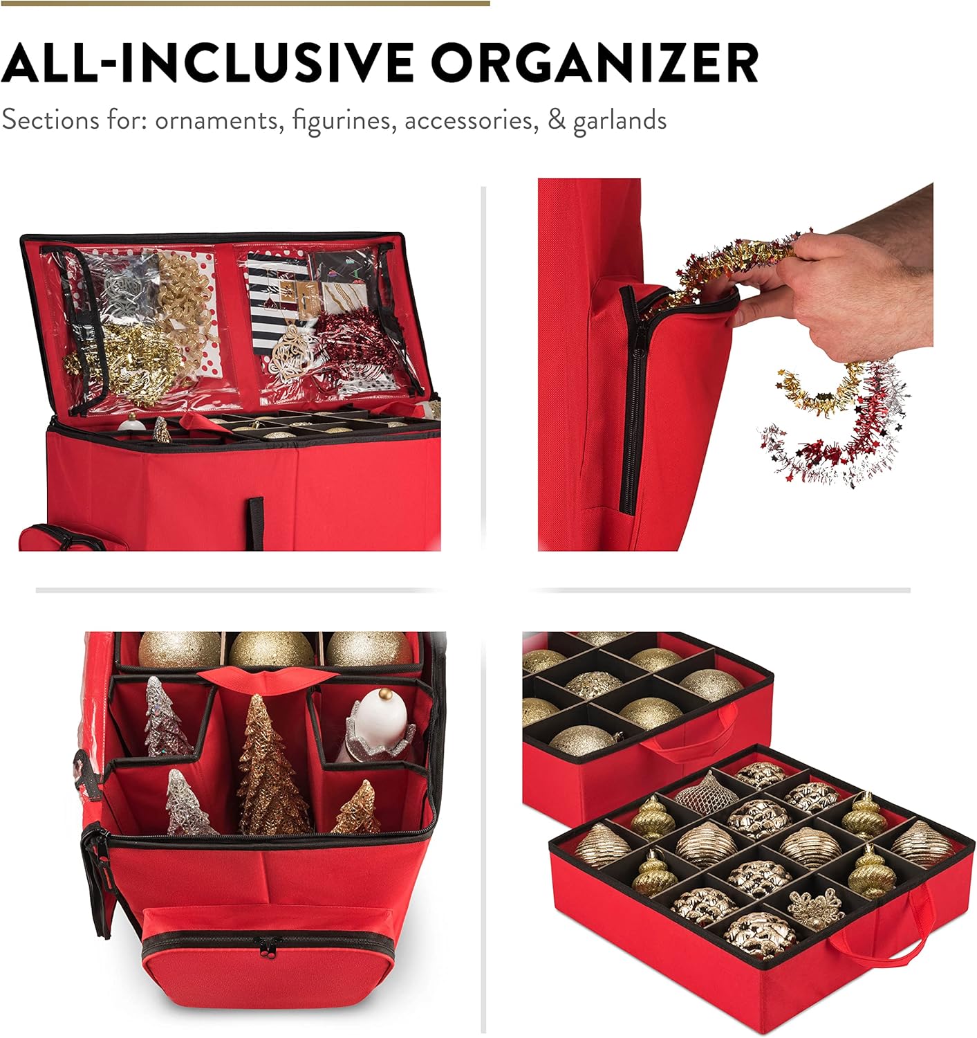 ZOBER Christmas Ornament Storage Box - Easy Access Removable Trays for 73 Ornaments - Red