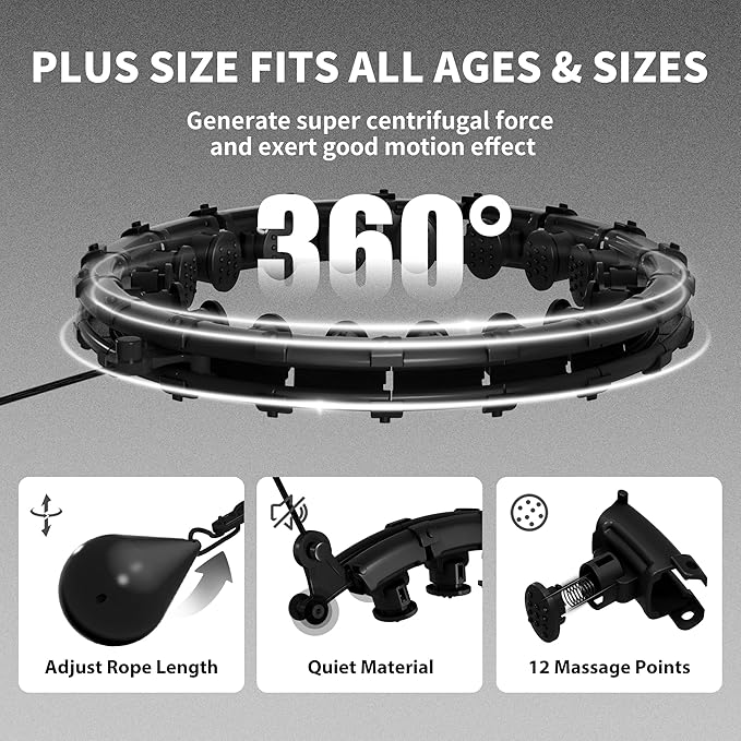Weighted Hula Infinity Fitness Hoop for Adult Weight Loss, 2 in 1 Smart Fitness Workout Hula Circle Hoops with 28 Links(53 Inch), Exercise Fit Hoop Suitable for Women and Beginners