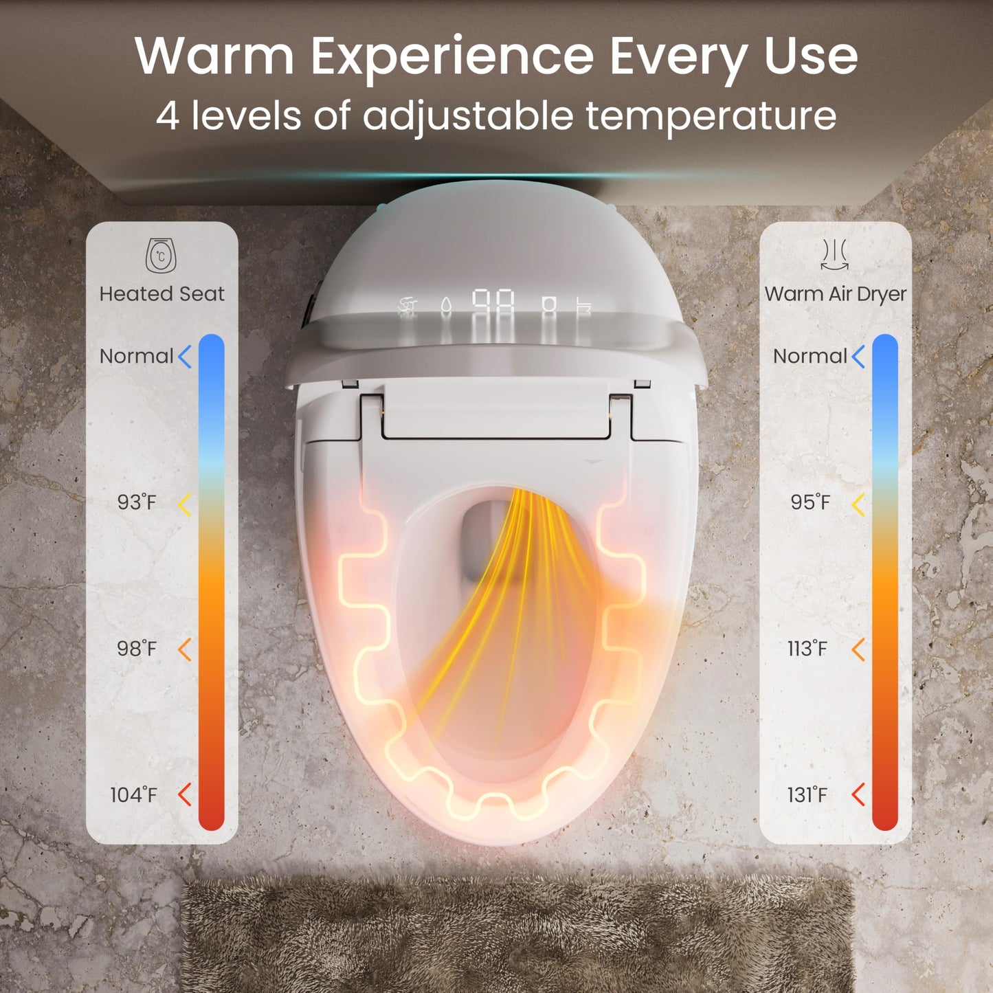 Bybarenova Smart Toilet with Bidet Built in, Tankless Elongated Smart Toilet, Auto Flush, Warm Water and Dryer, Soft Close Heated Seat, Digital Display, 12'' Rough-in