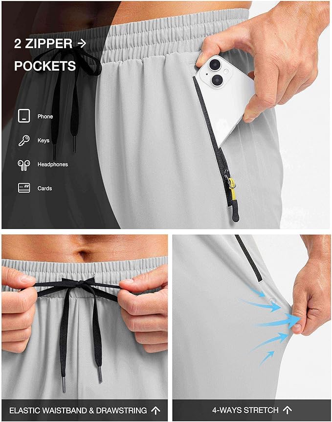 Pudolla Men's Lightweight Hiking Pants Quick-Dry Outdoor Sweatpants with Zipper Pockets for Casual Travel Athletic Workout