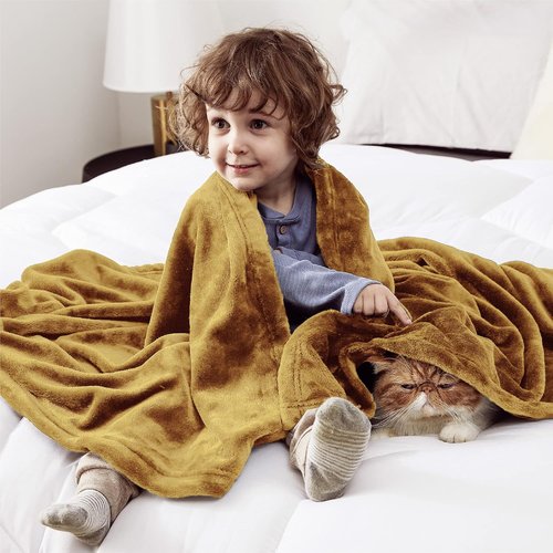 Bedsure GentleSoft Fleece Blanket - Cozy Small Throw for Kids | 43x55 Inches, Gold