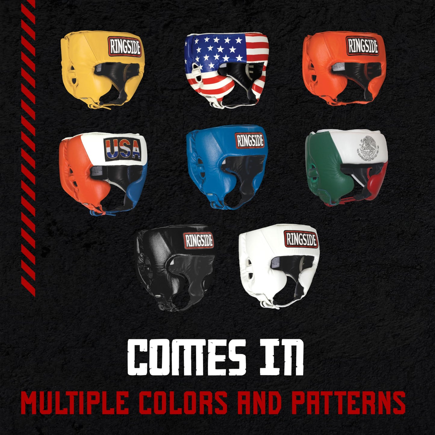 Ringside Competition-Like Boxing Headgear, Leather Sparring Headgear with Cheek Protection, Great for Boxing, MMA, Muay Thai, Kickboxing, and Training, Ideal for Men and Women, Red/White/Blue, Medium