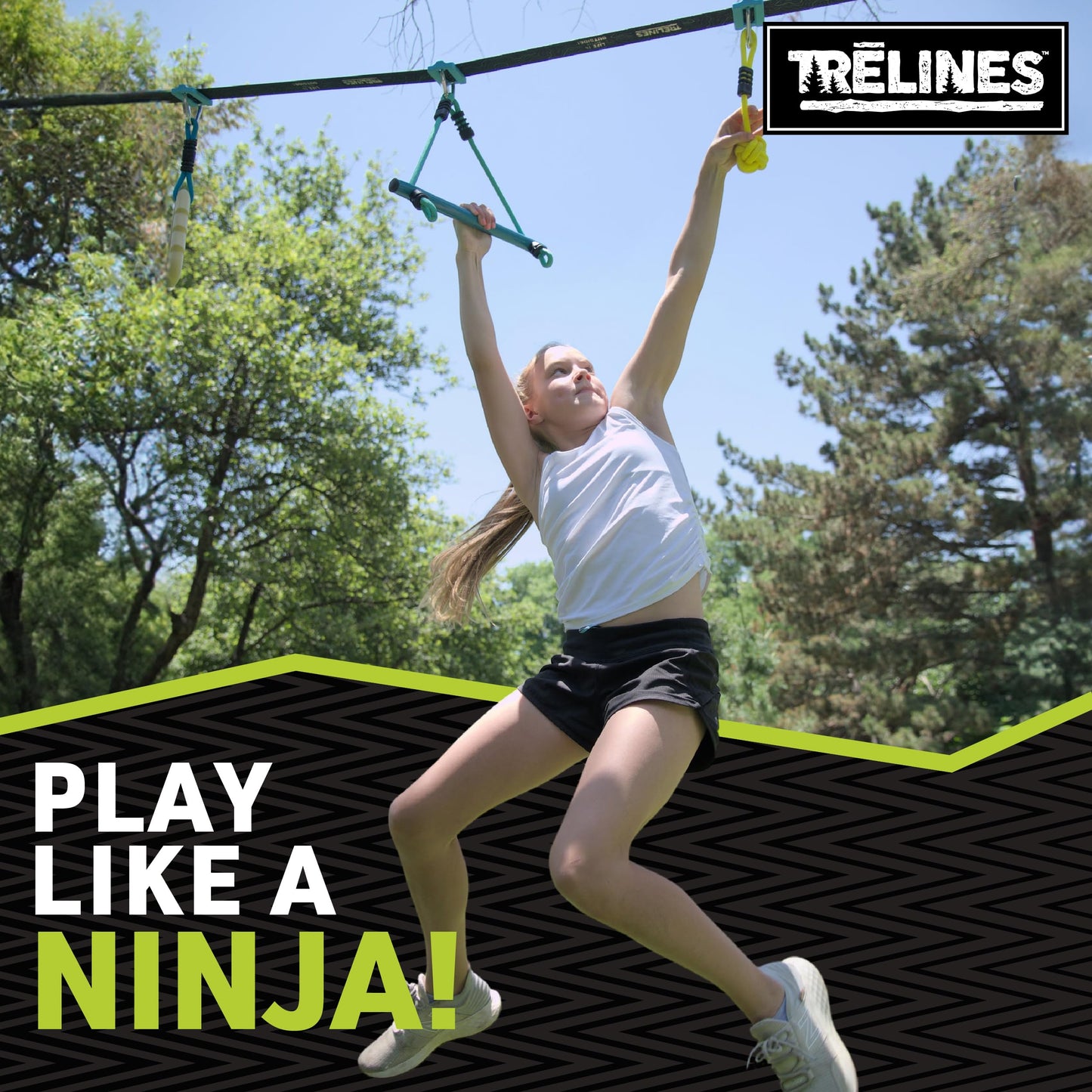 Trelines 36ft. Ninja Adventure Kit, Slackline Obstacle Course and Outdoor Playground Set - 8 Ninja Warrior Accessories - Monkey Bars for Backyard, Kids Outdoor Play Jungle Gym - Ages 5+ Holds 250lbs