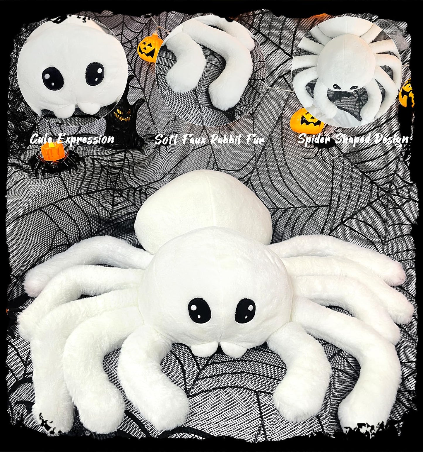 Arciveberg Halloween Spider Throw Pillow 20 x 23 Inches, Soft Faux Fur Tarantula Shaped Body Pillow for Living Room Bedroom Indoor Halloween Decor, Cute Large Gift for Spider Lovers