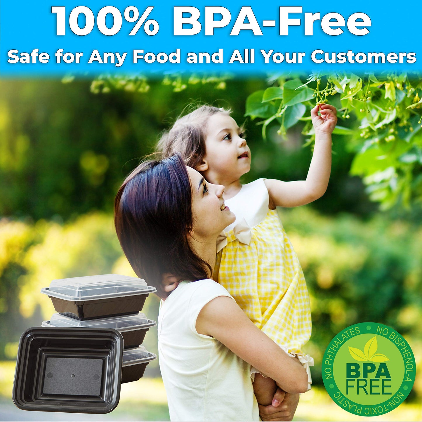 Pro-Grade BPA-Free Plastic Containers with Lids 100ct. 12oz Leakproof Microwavable Portion Container for To-Go Orders, Food Prep and Storage. Reusable Bento Boxes for Restaurant, Cafe and Catering.