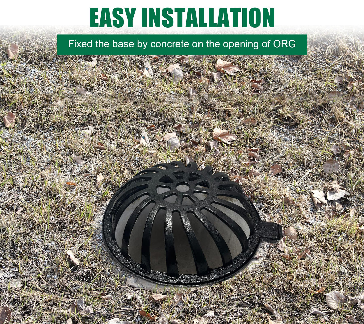 Natotela 20in Ductile Iron Atrium Drain Grate with Hinge and Frame, Dome Metal Overflow Relief Gully Grate with Bolted Down Base, Cast Iron Sewage Drain Grates for Garden,Yard,Lawn(Overall Size 23")