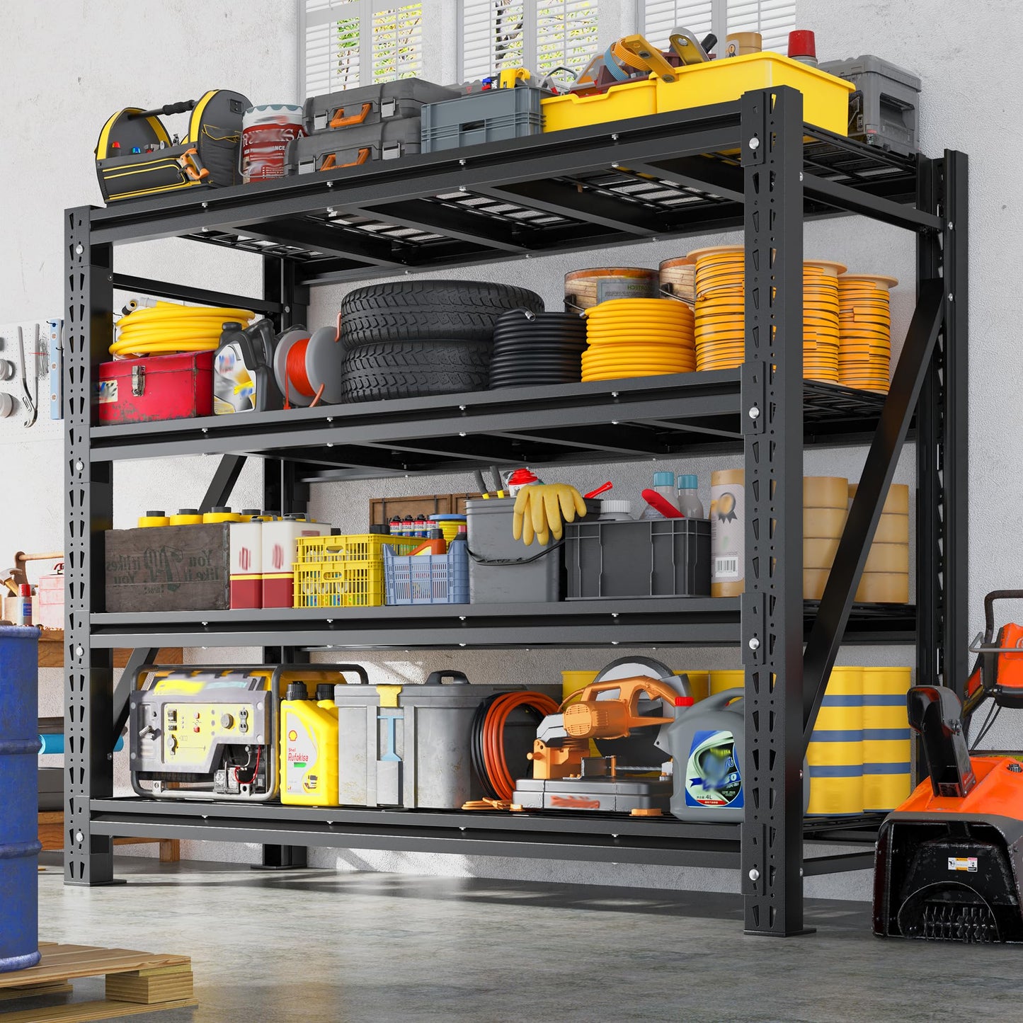 Romorgniz 5000LBS Heavy Duty Garage Shelving, 60" W Storage Shelves with Wire Deck, Rust/Water Resistant, 4 Tier Adjustable Industrial Shelving for Warehouse Basement, 18" D Deep x 72" H, Black