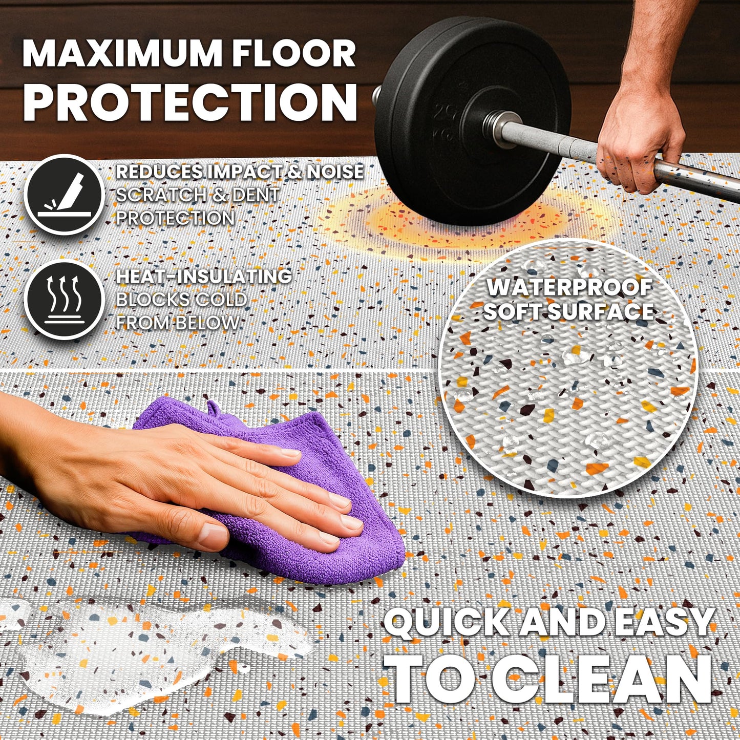 bemaxx Gym Mats Set - 18 pcs EVA Interlocking Foam Floor Tiles (12.6"x12.6"x0.4") 18sqft Protective Gym Flooring Sports Home Workout Exercise Mats Puzzle Garage Fitness Play-Room Pool Treadmill Bike
