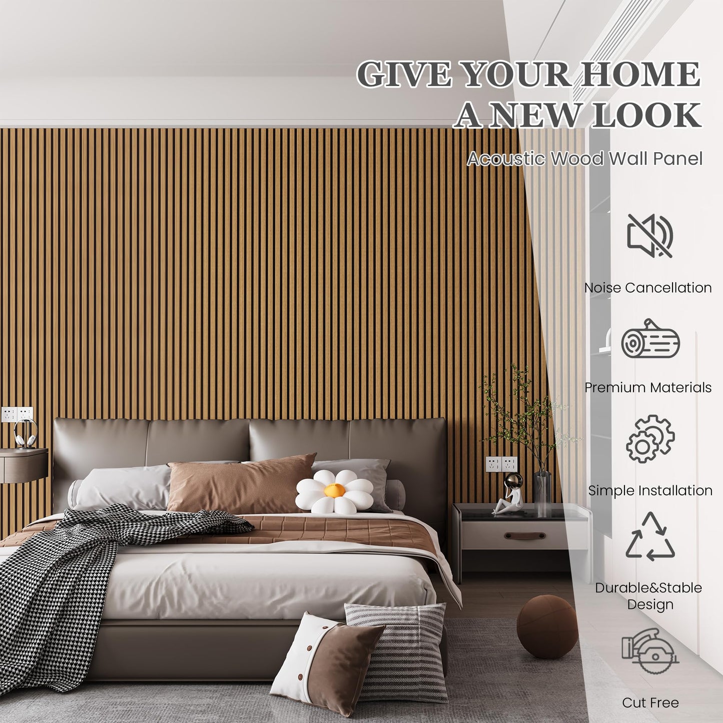 4 Pack 105.9" x 12.6" x 0.8" Acoustic Wall Panels Sound Absorbing, Wood Slat Wall Panels for Wall Decor, Soundproof Wood Wall Panels, Teak