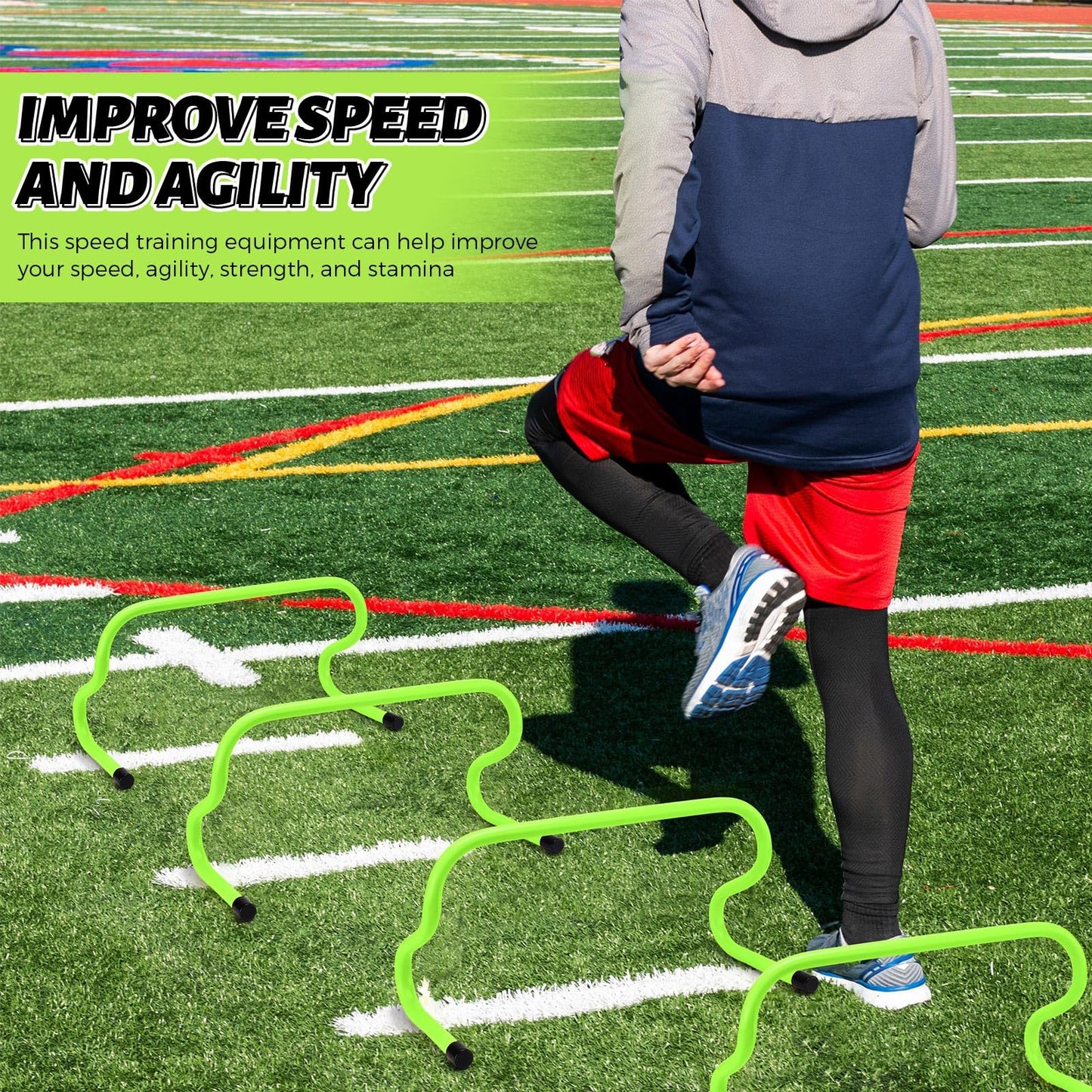 Wettarn 12 Pcs 9 Speed Training Agility Hurdles for Athletes Reliable Training Hurdle Plyometric All Purpose Practice Equipment for Soccer Basketball Football(Green)