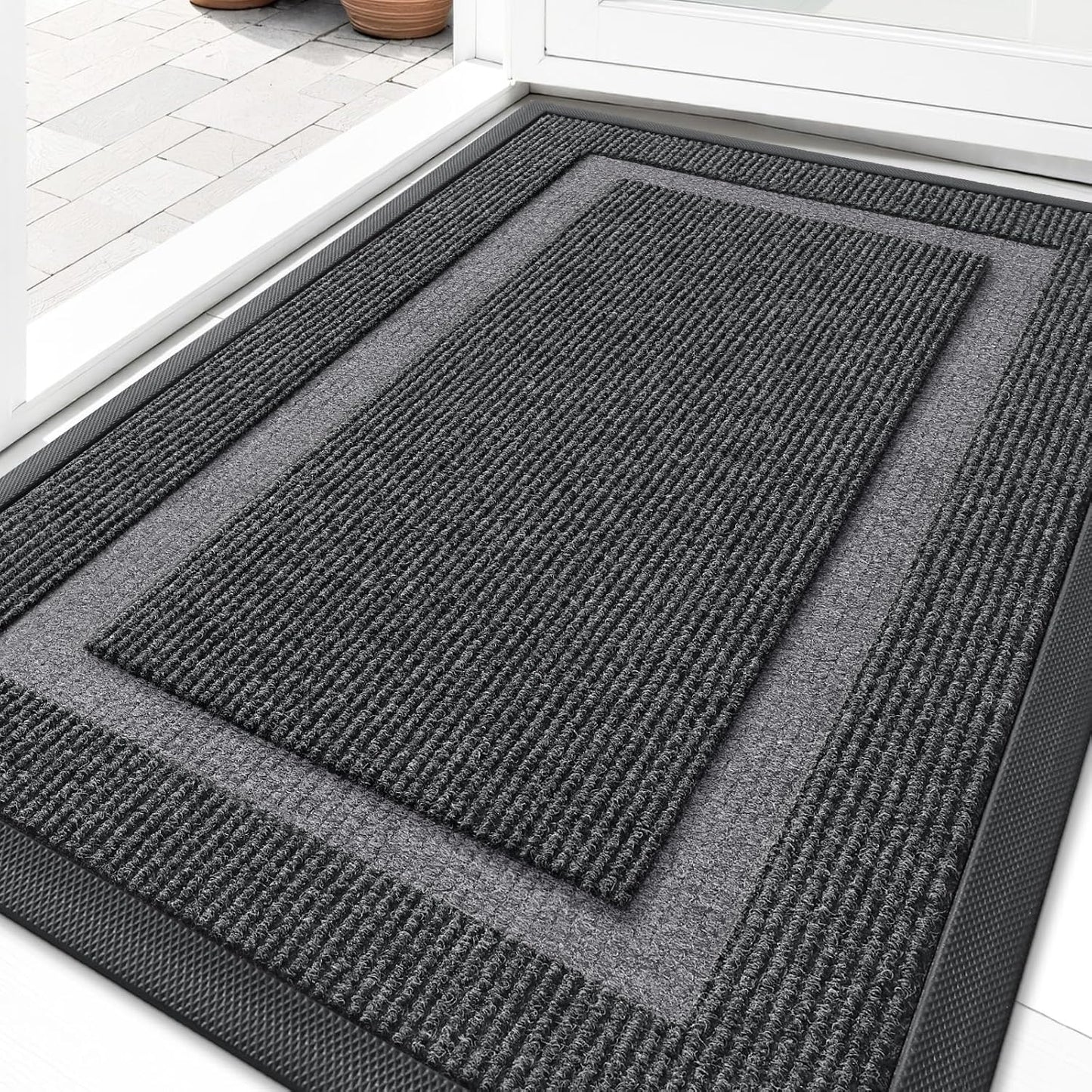 OLANLY Indoor Outdoor Front Door Mat - Waterproof, All-Season, Easy Clean | 29.5x17 Inches, Grey