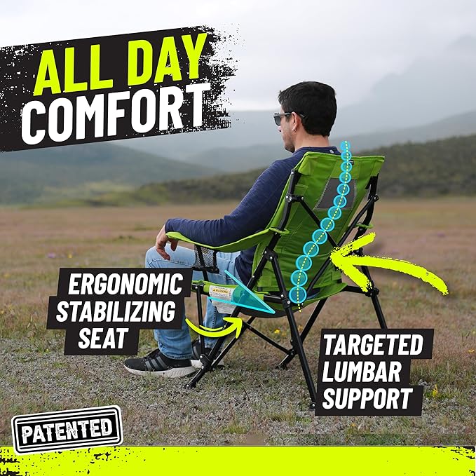 STRONGBACK Camping Chair Guru Heavy Duty Camping Chairs with Lumbar Suppor - Backpack Folding Camp Chair - Navy