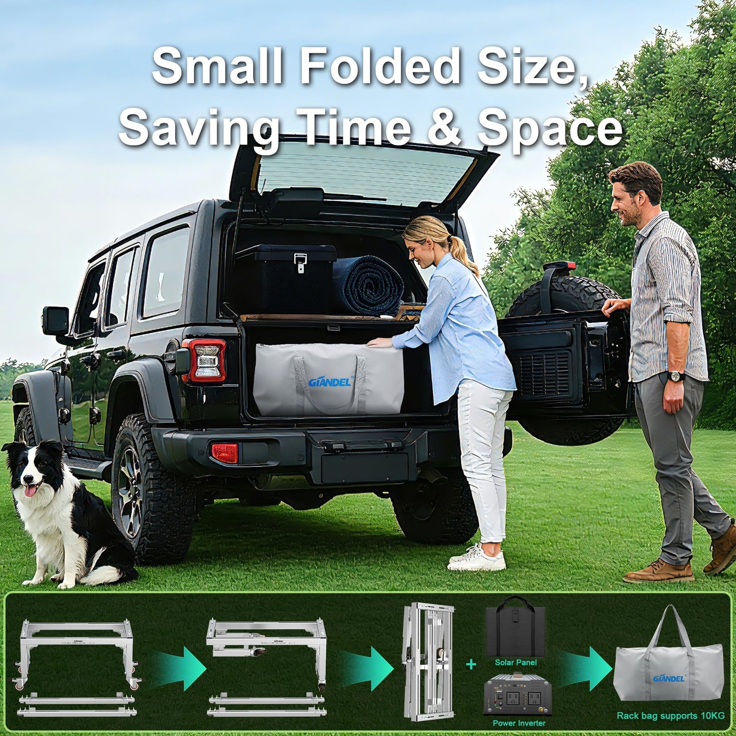 GIANDEL Solar Kits Includes 150 Watt Solar Panel Foldable,1200 Watt Solar Inverter with 20A PWM Solar Charge Controller,Battery Storage Rack,Portable for Outdoor Usage,Camping, Off Grid Solar System