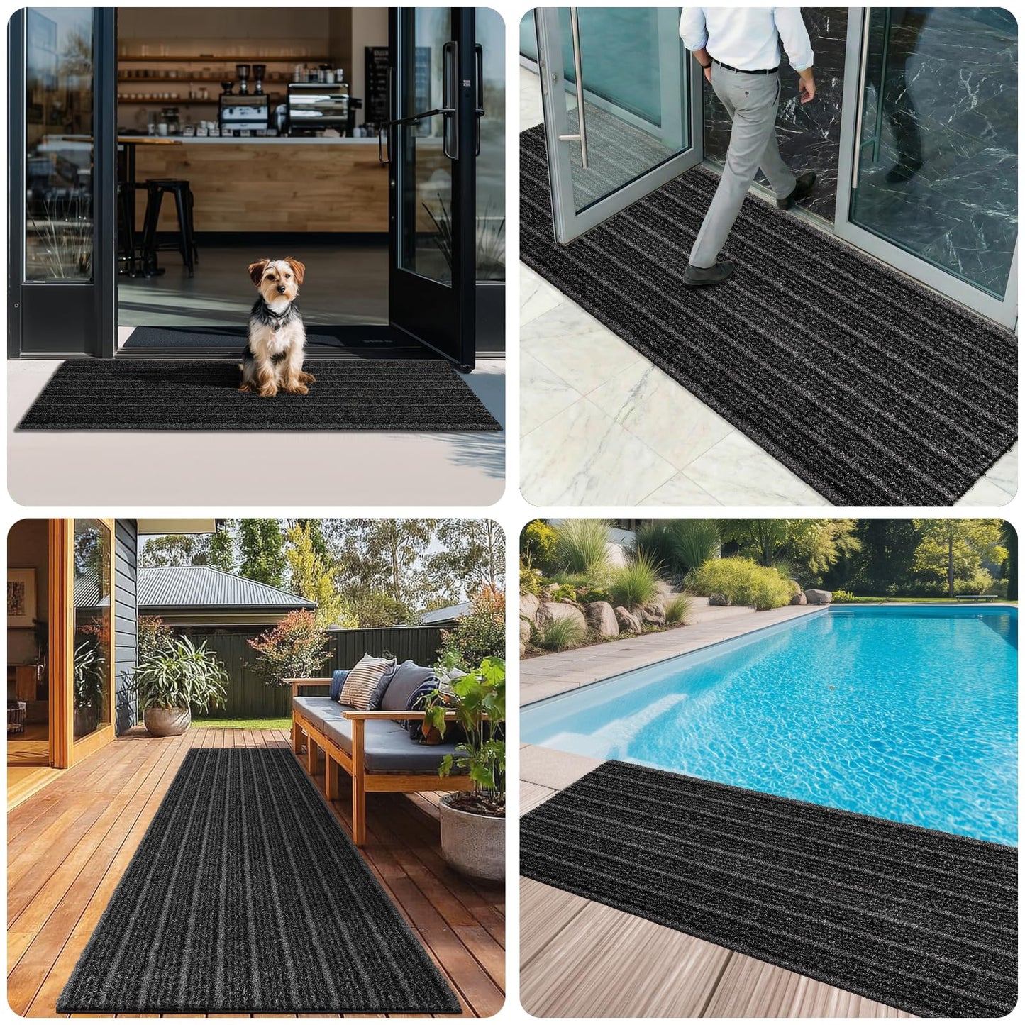 DOMUSTEX Outside Entrance Runner Rug 24" x 96", Dirt Trapping Outdoor Door Mat, Non Slip, Water Proof, Heavy Duty Commercial Rug for Patio, Garage, Traffic Area, Office, Roll Packing