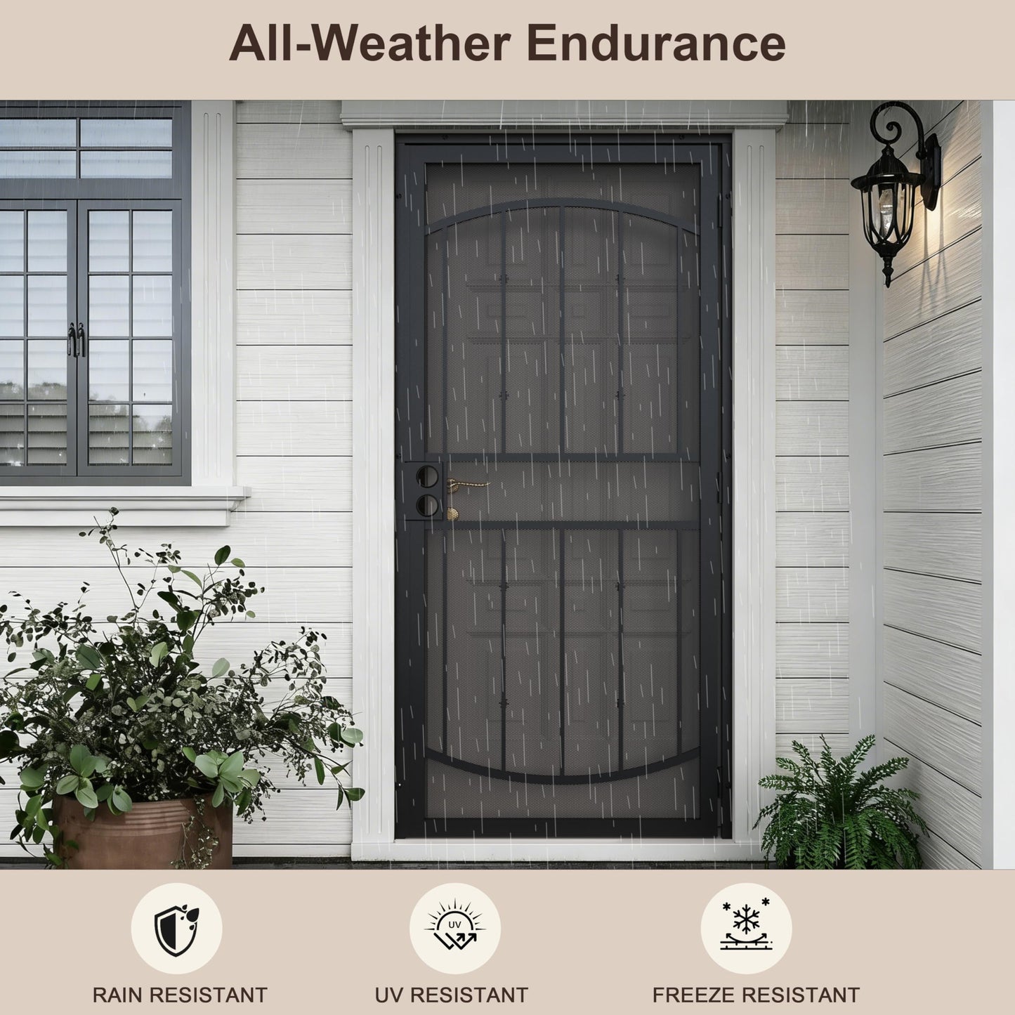 JUBEST 32" x 80" Steel Security Door, Universal/Reversible Outswing Security Screen Door, Black Powder-Coated Surface Mount Frame with Expanded Metal Screen, Rust-Resistant, No Handles Included