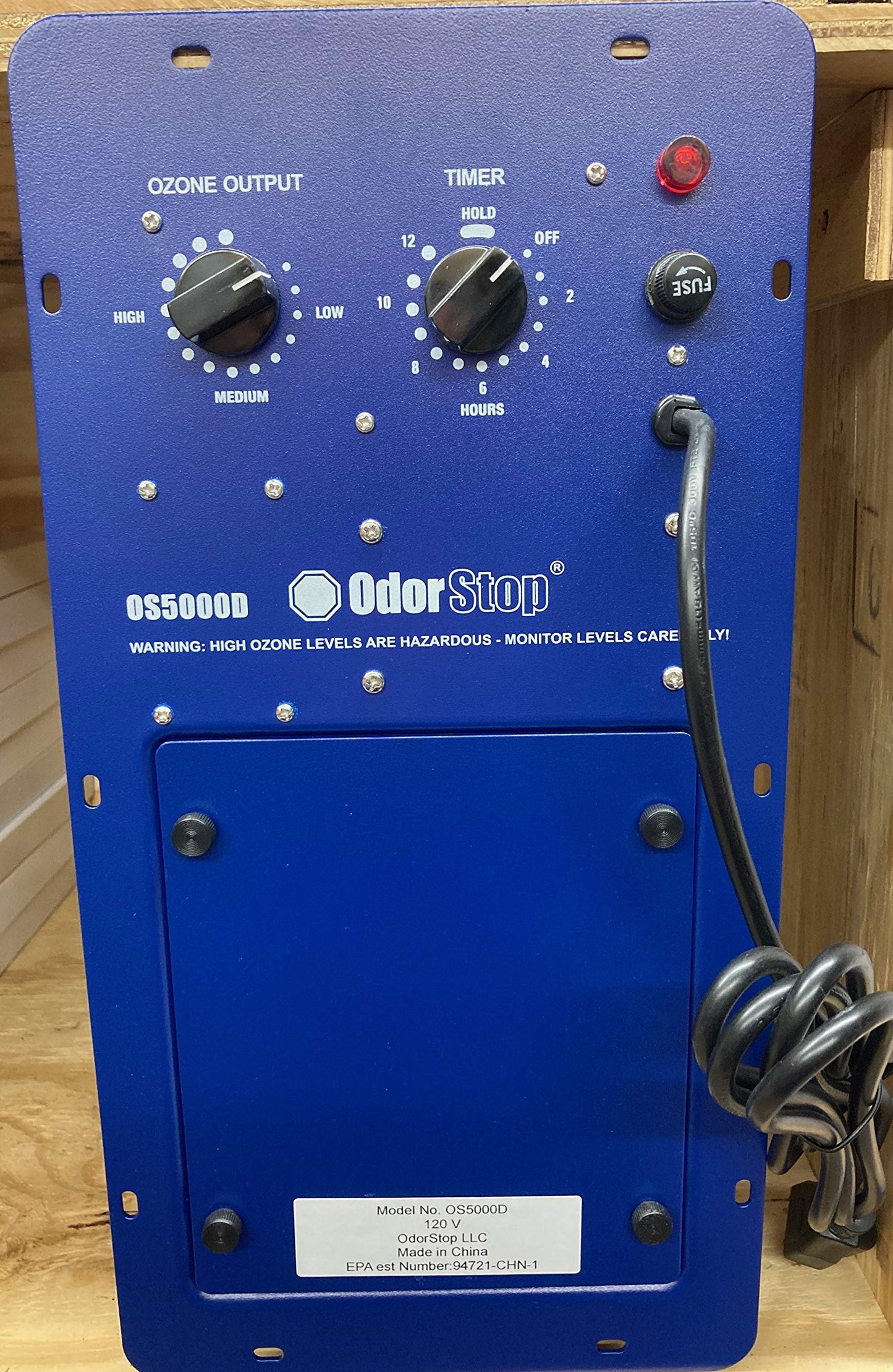 OdorStop OS5000D - Duct-Mounted Ozone Generator Air Purifier with Airflow Sensor and 3 Ozone Plates
