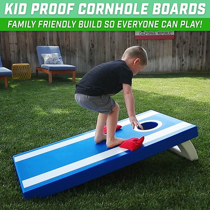 GoSports 4 x 2 ft All Weather Cornhole Boards - American Flag, Red, or Blue - Game Set Includes 8 Bean Bags & Rules