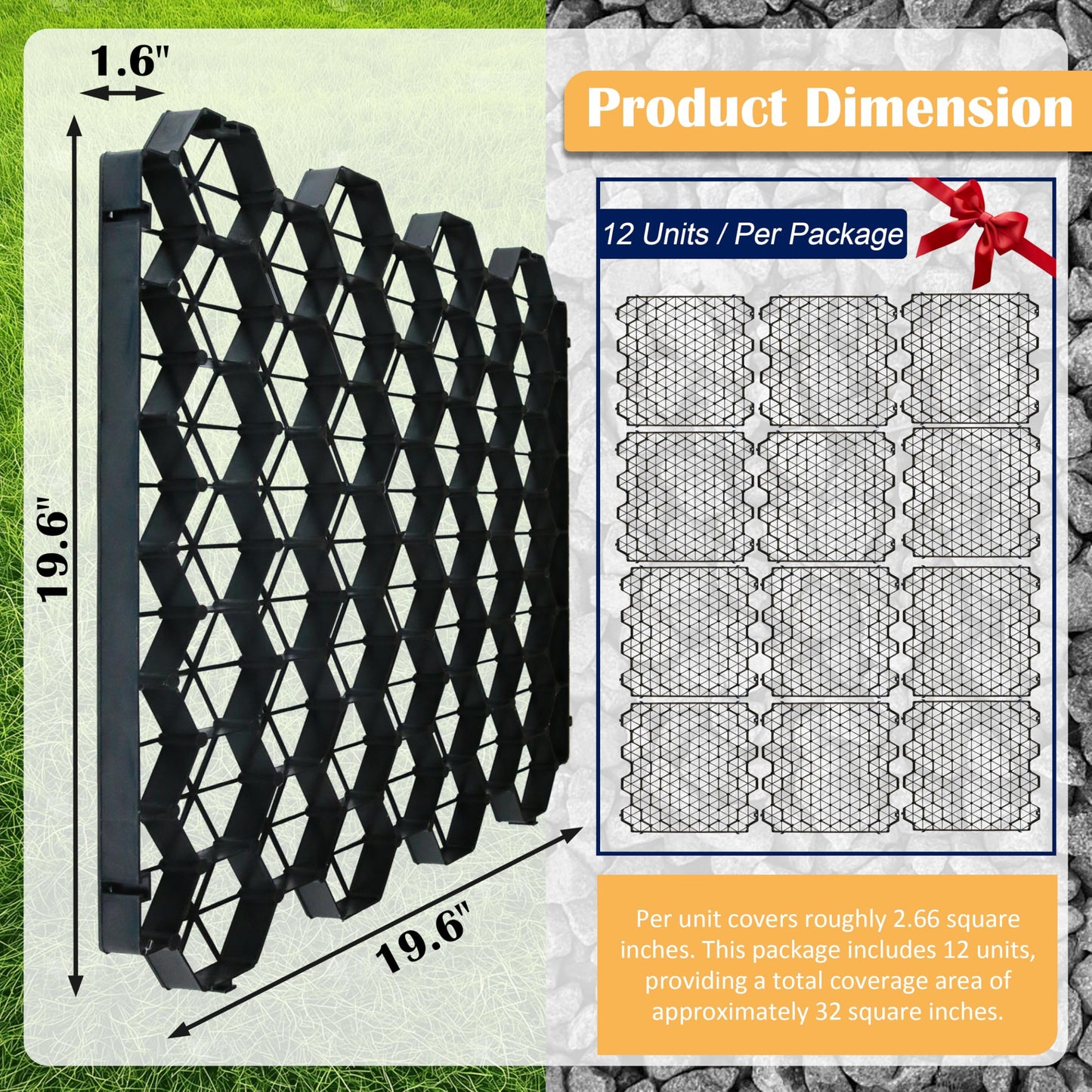 Goldshire 12 Units Permeable Pavers Gravel, Grass& Gravel Driveway System, Interlocked Pavers Gravel Grid Black PE Shed Base 1.6" Depth, 32 Sq Ft (12)
