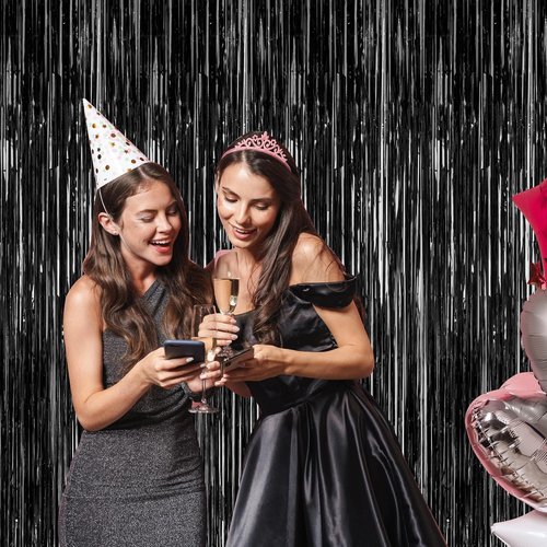 2026 Graduation Party Decorations by [Brand Name] - Black Backdrop & Metallic Fringe Curtains | 3.28 FT x 7.05 FT