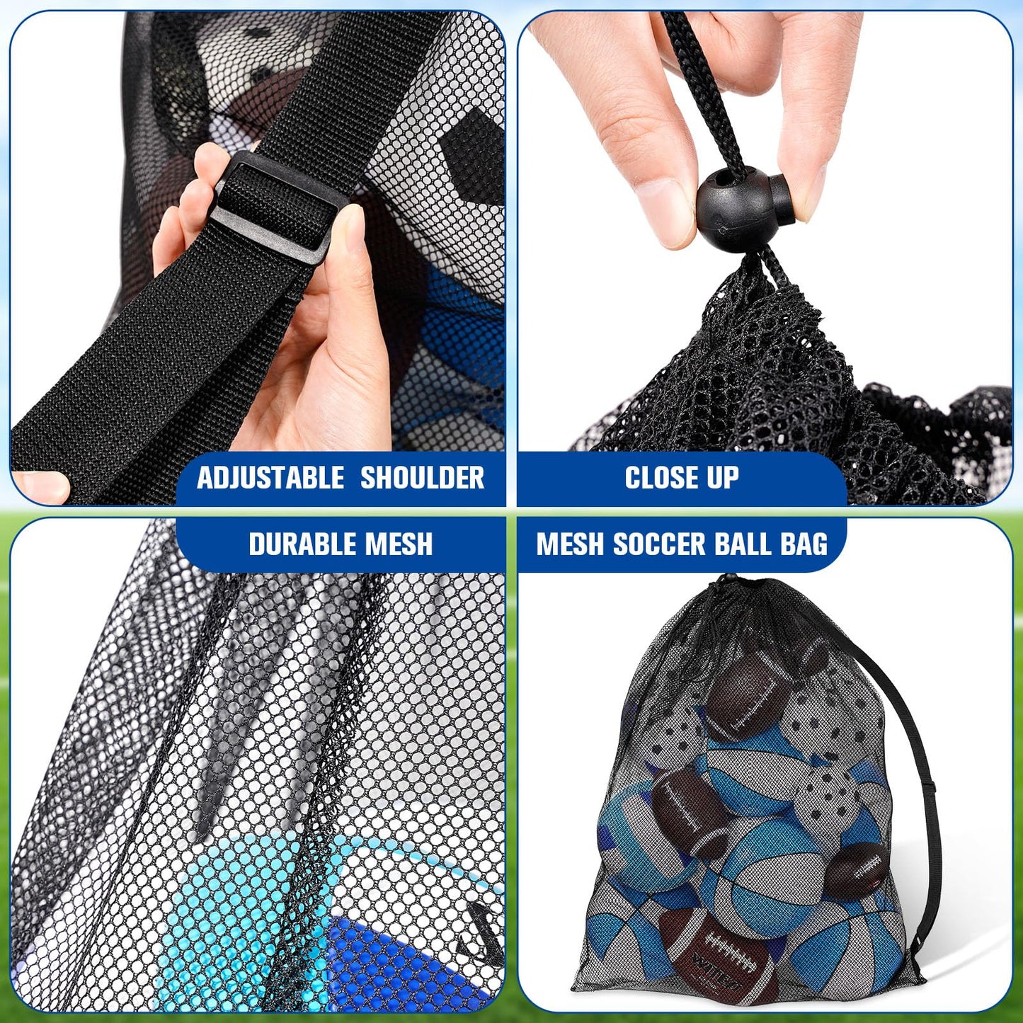 Shappy 4 Pack Extra Large Sports Ball Bag 30 x 40 Inches Mesh Soccer Basketball Bags Large Mesh Pouch with Adjustable Shoulder Strap for Football Volleyball Gym Sports Equipment